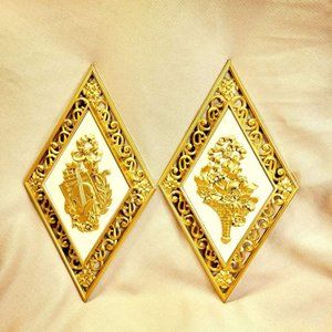 Vintage MCM Floral Diamond Wall Decor